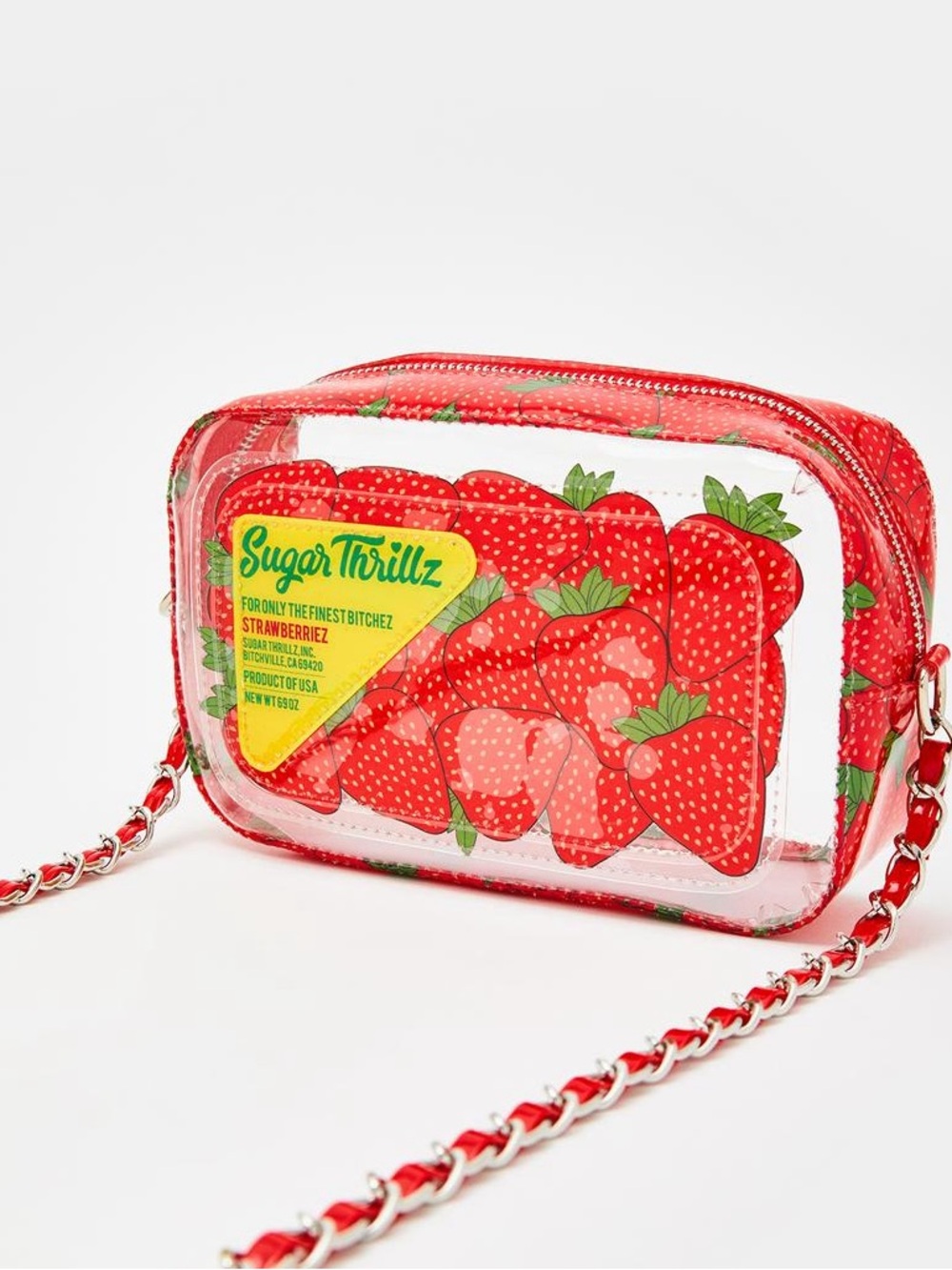 Sugar Thrillz Clear Strawberry Crossbody Bag - Red & Green
